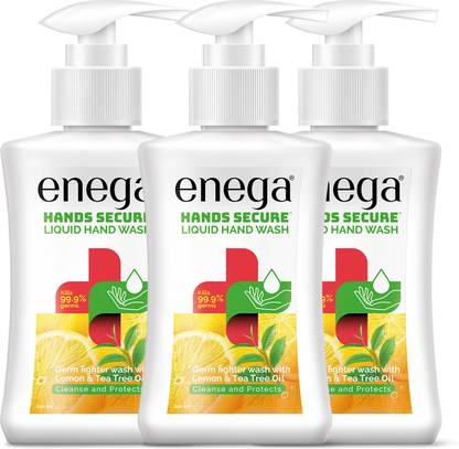 enega Germ Fighter Liquid Hand Wash Bottle Pump|Lemon&Tea Tree Oil-200 ML(Pack of 3) Hand Wash Bottle + Dispenser