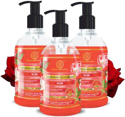KHADI NATURAL Anti Germ Rose Hand Wash Bottle + Dispenser
