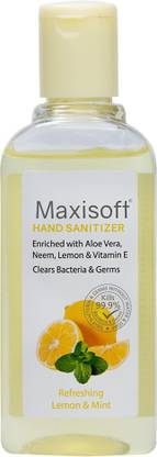 Maxisoft Sanitizer Gel (Lemon & Mint) 60 ml | Aloe & Neem | Paraben Free Hand Sanitizer Bottle