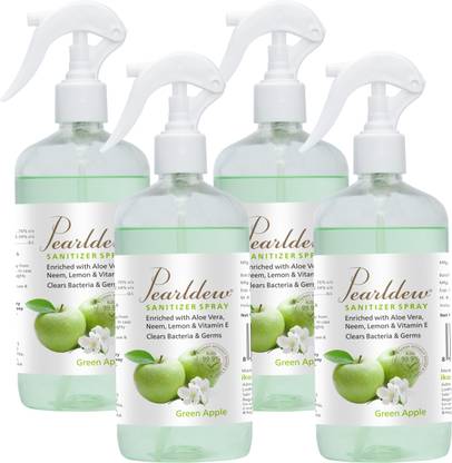 Pearldew Sanitizer Spray (Green Apple) 500 ml | Aloe & Neem | Paraben Free Sanitizer Spray Bottle