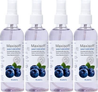 Maxisoft Sanitizer Spray (Blueberry) 120 ml | Aloe & Neem | Paraben Free Hand Sanitizer Bottle