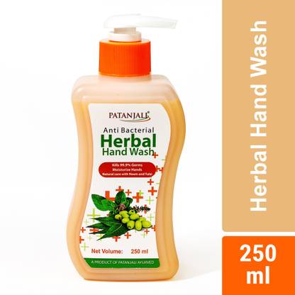 PATANJALI Anti Bacterial Herbal Handwash, Germ Protection, 250ml Hand Wash Pump Dispenser