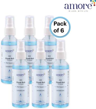 Amore Aqua Hand Rub Liquid Sanitizer Spray | Kills Germs | Keeps Hands Soft & Hygienic Hand Sanitizer Bottle + Refill