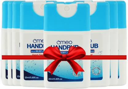 Omeo Instant Liquid Sanitizer Spray-(25PK8), 70% Alcohol, Rinse-free, Skin Friendly Hand Rub Bottle