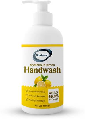 SOULWASH LEMON Hand Wash | Energizing Scent Of Lemon|Hydrating formulation|1L Hand Wash Bottle