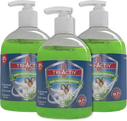 Tri-Activ Germ Protection Handwash - Bottle | Protects from 99.9% disease causing germs Hand Wash Bottle