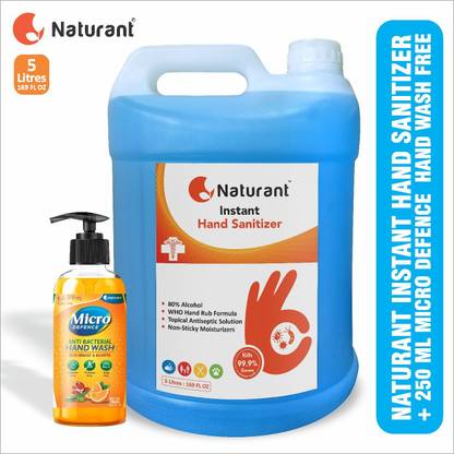 नतुरंत WHO फॉर्मूला 80% इथेनॉल IP सैनिटाइज़र + 250ml एंटीबैक्टीरियल हैंड वॉश कॉम्बो के साथ हैंड सैनिटाइज़र हैंड सैनिटाइज़र कैन