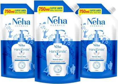 Neha Herbals Blue Handsmile Handwash - 750 ml (Pack of 3) Hand Wash Refill Pouch
