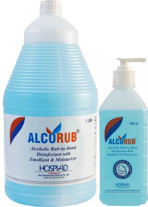 alcorub Handrub 500 Ml + 5 Ltr. Hand Rub Pump + Refill