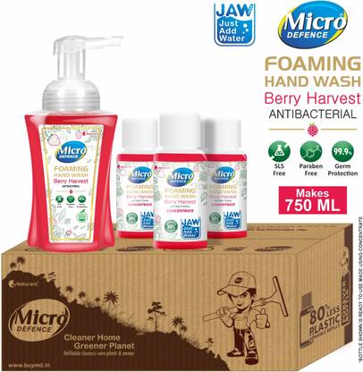 MicroDefence Foaming Hand Wash AntiBac|SLS,Paraben & Soap Free|3x50ml Concentrate Makes 750ml Hand Wash Bottle + Refill