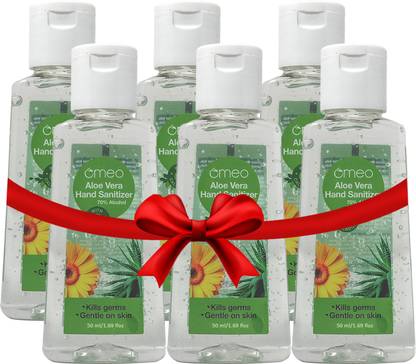 Omeo Aloe Vera Gel Based Antibacterial Rinse-free-(50PK6), 70% Isopropyl Alcohol Hand Sanitizer Bottle + Refill