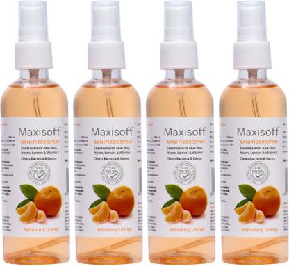Maxisoft Sanitizer Spray (Orange) 120 ml | Aloe & Neem | Paraben Free Hand Sanitizer Bottle