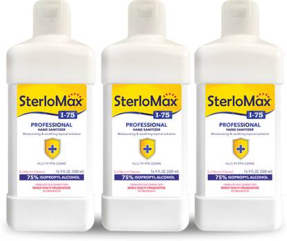 SterloMax Pack of 3 - 75% Isopropyl Alcohol-based Hand Rub Sanitizer and Disinfectant 500 ML Hand Sanitizer Bottle