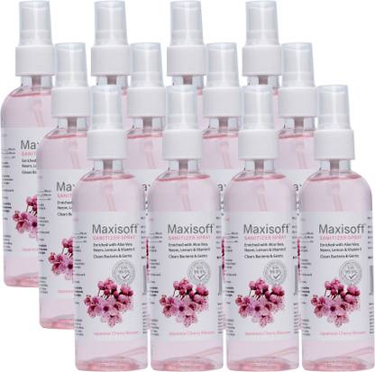 Maxisoft Sanitizer Spray (Cherry Blossom) 120 ml | Aloe & Neem | Paraben Free Hand Sanitizer Bottle