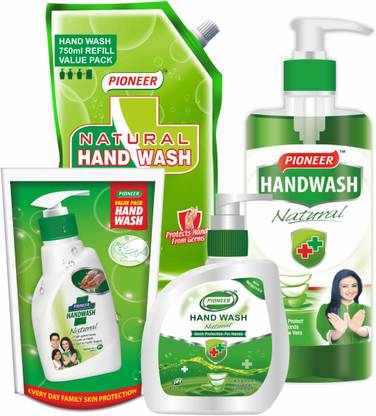 Pioneer Natural Germs Protection Hand Wash | Soft on Hands | With AloeVera Extract Hand Wash Pump + Refill