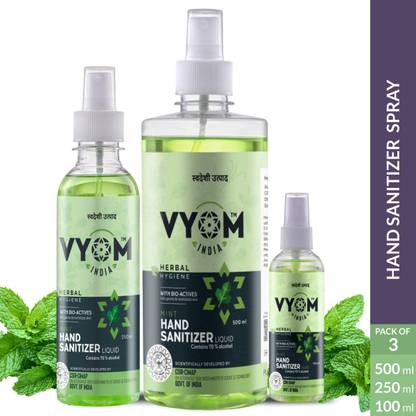 VYOM INDIA HerbalHygieneMintLiquidSanitizerSprayBottle Hand Sanitizer Bottle
