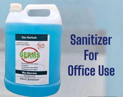 Dev Alcohol based, sanitizer 5L can, Liquid sanitizer, Kills 99.9 % germs, Sanitizer Hand Sanitizer Bottle + Refill