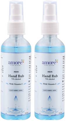 Amore Aqua Hand Rub Liquid Sanitizer Spray | Kills Germs | Keeps Hands Soft & Hygienic Hand Sanitizer Bottle + Refill