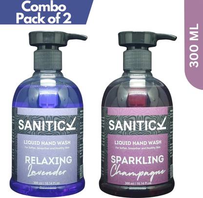 Sanitick Liquid Handwash - Relaxing Lavender & Sparkling Champagne | Combo Pack Hand Wash Bottle