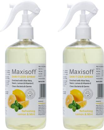 Maxisoft Sanitizer Spray (Lemon & Mint) 500 ml | Aloe & Neem | Paraben Free Hand Sanitizer Bottle