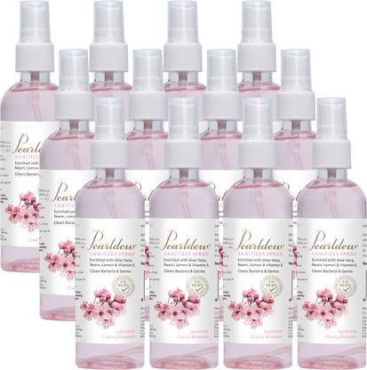 Pearldew Sanitizer Spray (Cherry Blossom) | Aloe & Neem | Paraben Free 120 ml Hand Sanitizer Bottle