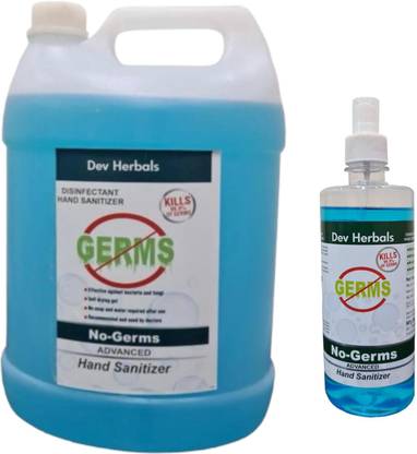 Dev Herbals No Germs 5 Litres Sanitizer Can with 500ml  Spay Kills 99% Germs Hand Sanitizer Can