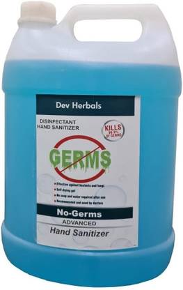 Dev Herbals  Alcohol Based remove 99.9% germs 5lt blue Hand Sanitizer Bottle
