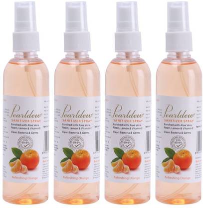 Pearldew Sanitizer Spray (Orange) | Aloe & Neem | Paraben Free 120 ml Hand Sanitizer Bottle