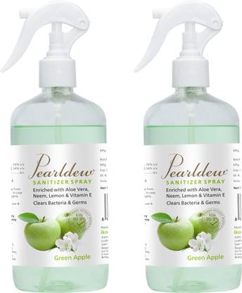 Pearldew Sanitizer Spray (Green Apple) | Aloe & Neem | Paraben Free 500 ml Hand Sanitizer Bottle