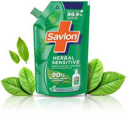 Savlon Herbal Sensitive Germ Protection Refill Pouch | 90% Natural Origin Hand Wash Pouch