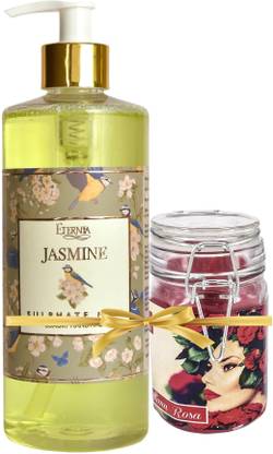 ETERNIA Natural Foaming Jasmine Liquid Soap with Small Garden of Roses Jar Candle Hand Wash Bottle + Dispenser