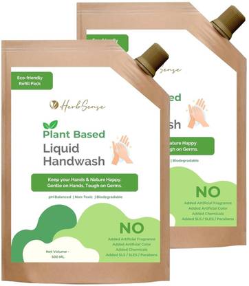HerbSense Plant-Based Liquid Handwash Refill Pack No Artificial Fragrance Eco-Friendly Hand Wash Refill Pouch