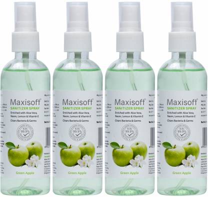 Maxisoft Sanitizer Spray (Green Apple) 120 ml | Aloe & Neem | Paraben Free Hand Sanitizer Bottle