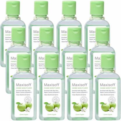 Maxisoft Sanitizer (Green Apple) | Aloe & Neem | Paraben Free Hand Sanitizer Bottle