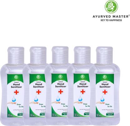 AYURVED MASTER Alcohol Based Instant  gel, Small Pocket Size gel Sanitizer Bottle,78% alcohol, Kills 99.95% Germs, 100 ML (Pack of 5) Hand Sanitizer Bottle