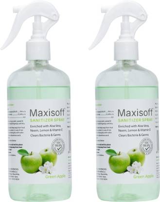 Maxisoft Sanitizer Spray (Green Apple) 500 ml | Aloe & Neem | Paraben Free Hand Sanitizer Bottle