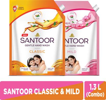 Santoor Classic Gentle and Mild Gentle with Nature's Goodness Hand Wash Pouch