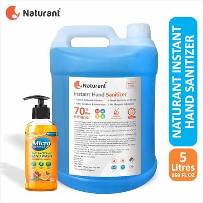 Naturant 70% Alcohol Sanitizer+250ml Antibacterial Handwash Combo|Kill 99.9% Germ & Virus Hand Sanitizer Can