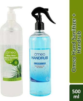 Omeo COMBO PACK 500ML SANITIZER WITH 500ML HAND RUB (70% ALCOHOL (2 x 500 ML Hand Sanitizer Pump Dispenser