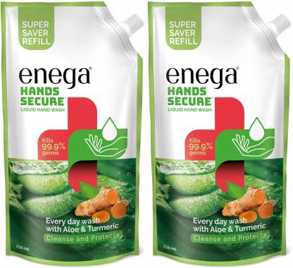 enega Hand Secure Liquid Hand Wash With Aloe&Turmeric Refill-750ML(Pack of 2) Hand Wash Refill Pouch