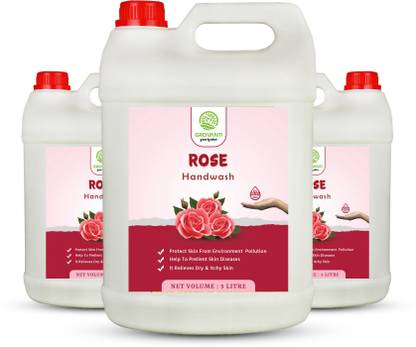 GROVANTI ORGANIC Rose Handwash Liquid Soap ,15 Ltr, Kill 99.9% Germ Protection ,Goodness of Rose ,Ph Balanced,Disinfectant Moisturizing and Nourishes Skin Handwash Liquid Soap , Handwash Refill Pack - 15 Liter (5+5+5 Ltr) Combo Pack 3 Hand Wash Bottle