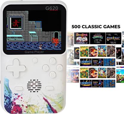 MOOZMOB G620 Video Gaming Console, Portable Video Game with AV Cable for TV with 500 Classic Games Super Mario Series, Contra Series, Snow Bro, Adventure Battle