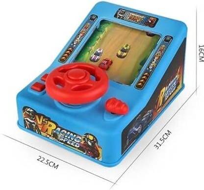 NEWERAHIT Racing Game Toy with Electric Steering Wheel with Music Effects Handheld Gaming Console