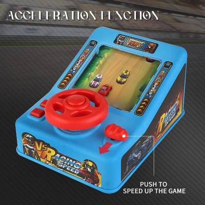NEWERAHIT Car Racing Adventure Game Toy with Electric Steering Wheel with Music Effects Handheld Gaming Console