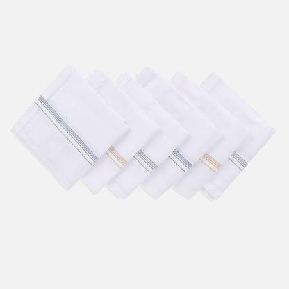 SARTHAK GLOBAL Handkerchief White Colorfully Line Hankey Set Of 6 pcs ["White"] Handkerchief