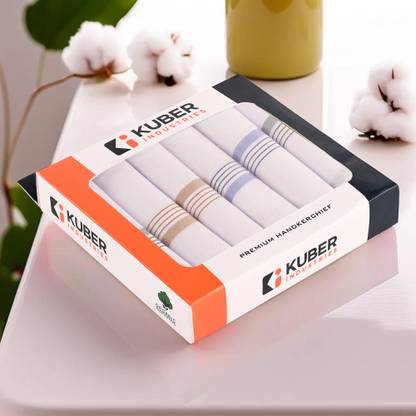 KUBER INDUSTRIES (Set of 6) Premium Cotton Handkerchief For Men With Box | Border 325 | White ["White"] Handkerchief