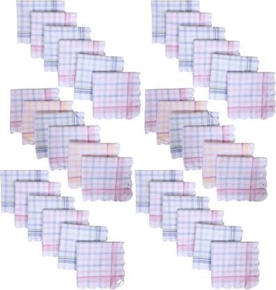 HOMESTIC Handkerchiefs|Check Cutwork Cotton Hankies for Woman|Girls|Set of 36|White ["White"] Handkerchief
