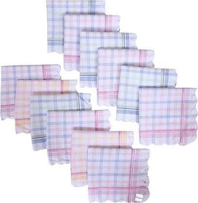 HOMESTIC Handkerchiefs|Check Cutwork Cotton Hankies for Woman|Girls|Set of 12|White ["White"] Handkerchief