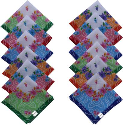 HOMESTIC Soft Cotton Bandhani Print Hankies ,Set of 12 (Multicolor) ["Multicolor"] Handkerchief