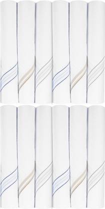 KUBER INDUSTRIES Lining Design 100% Cotton Premium Collection HAndkerchiefs Hanky For Men, Set of 12 (White) ["Multicolor"] Handkerchief